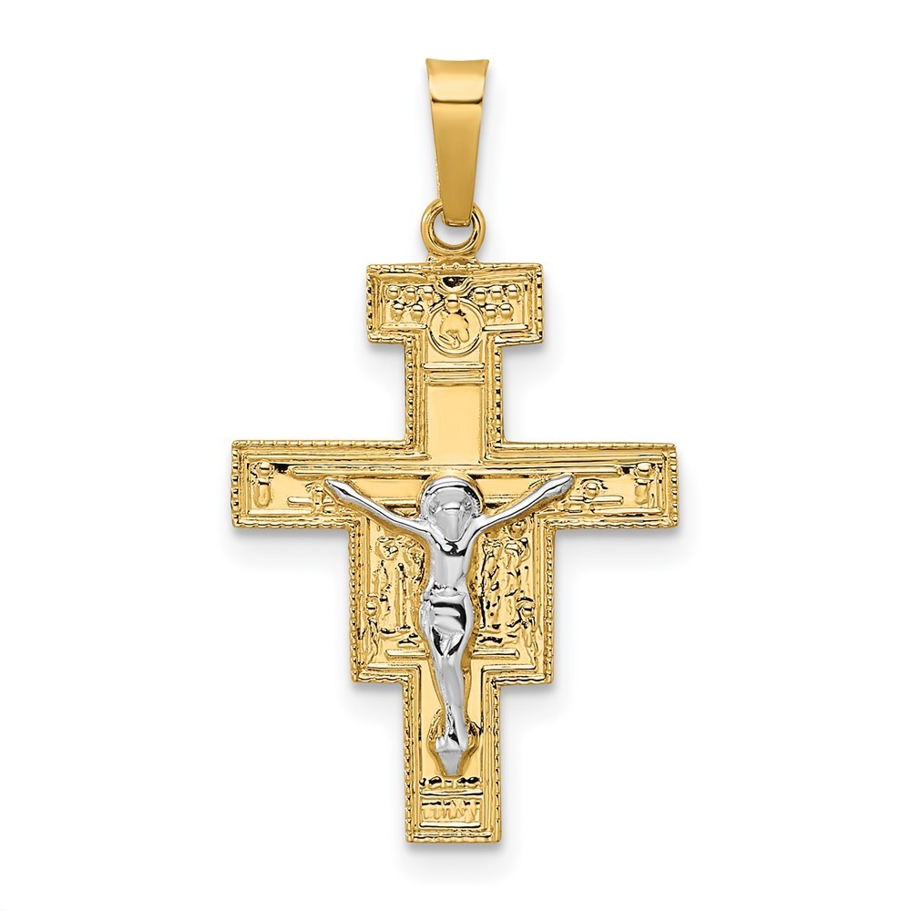 Million Charms 14k Gold TwoTone Solid Crucifix Necklace Charm Pendant